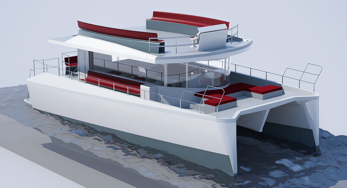 Ejemplo de una infografía 3d para la representación de una embarcación. Ingeniería Naval.