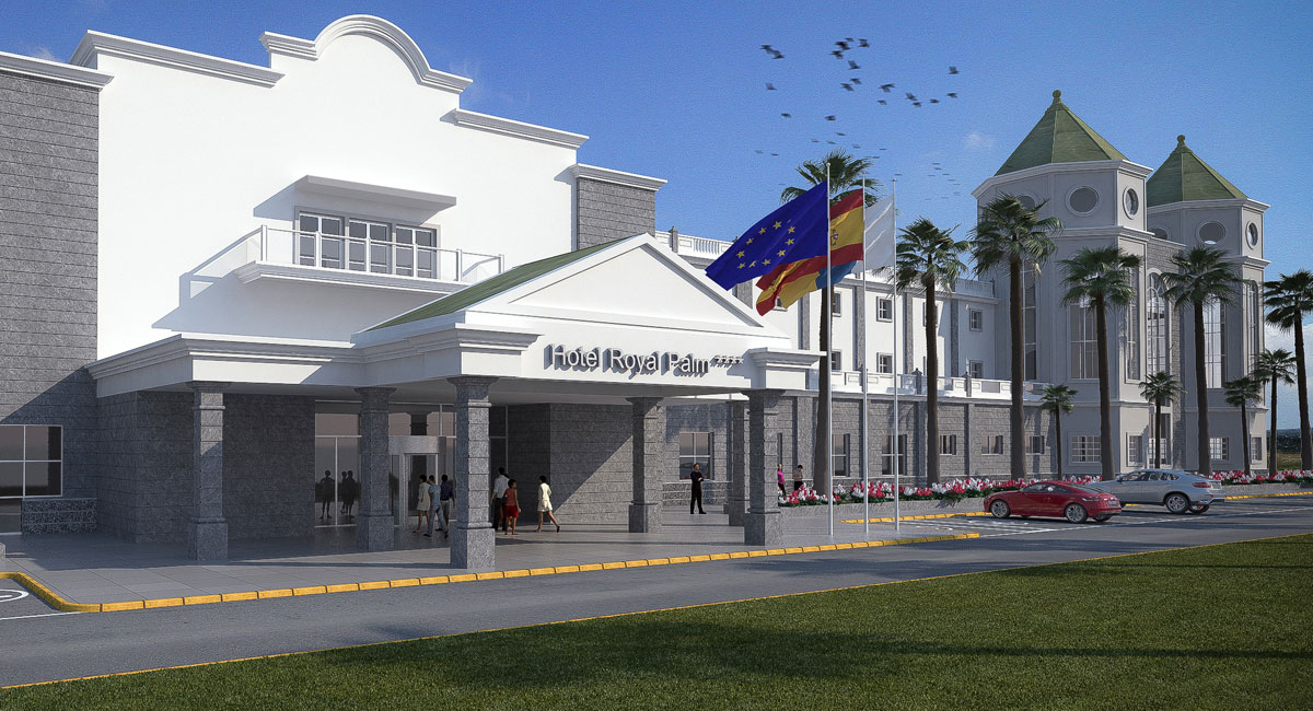 Ejemplo de infografía 3D para la representación de un hotel. Turismo residencial.