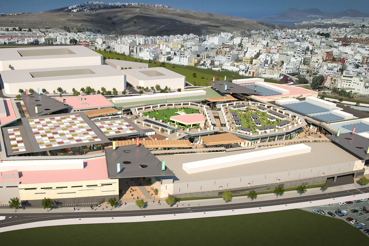 Render 3D de un centro comercial en Canarias.