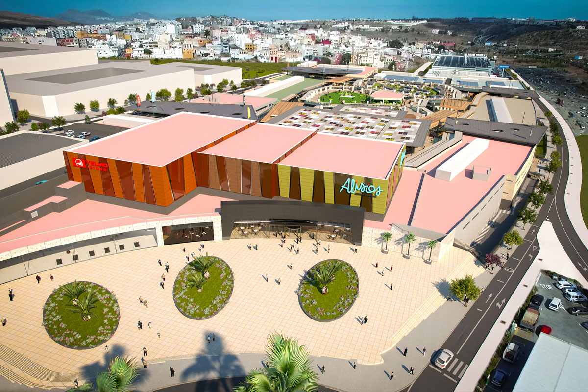 Render 3D de un centro comercial en Canarias.