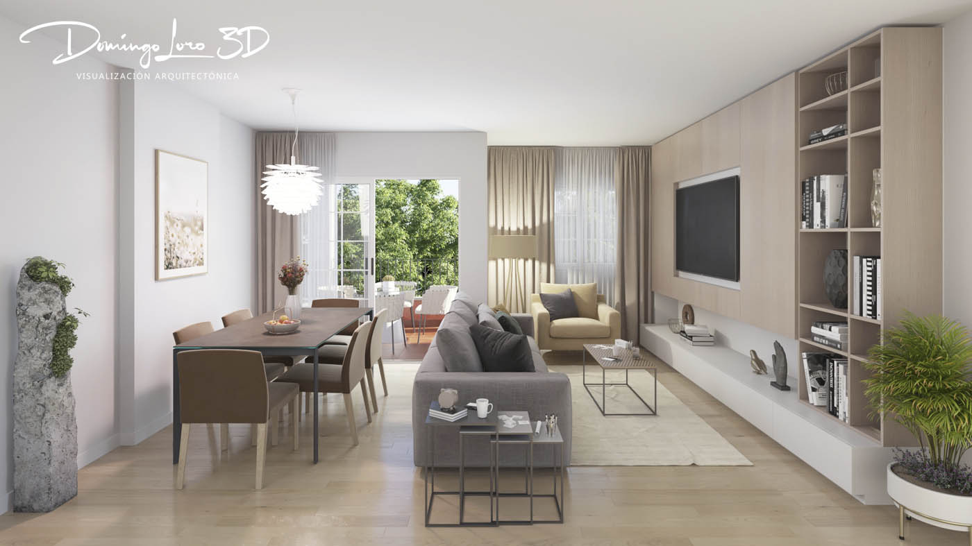 Render 3D de un salón