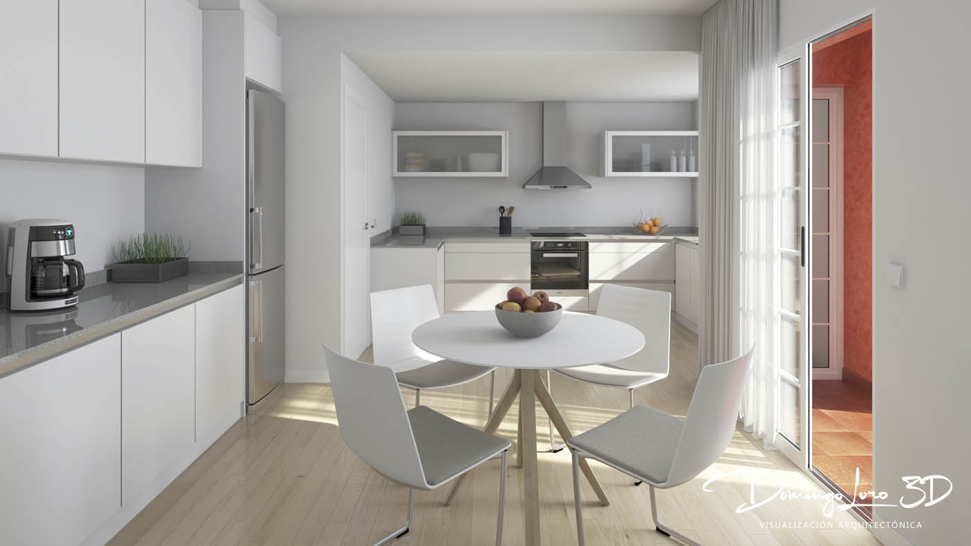 Render 3D de una cocina