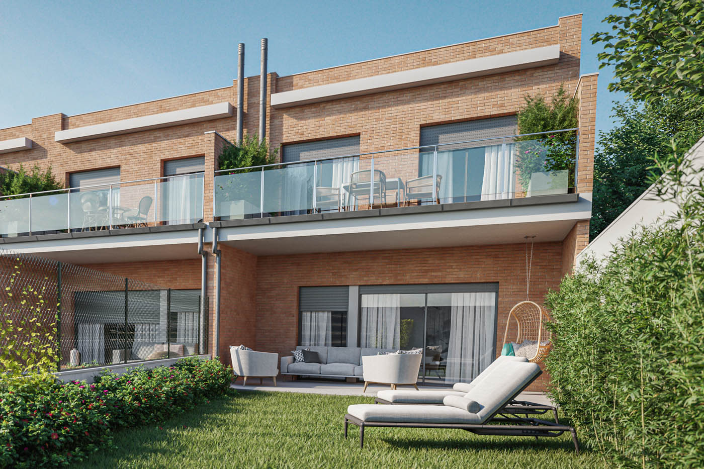 Renders 3D de 4 viviendas adosadas en Sant Fost de Campsentelles