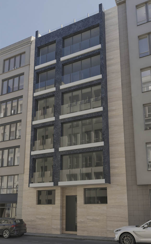 Infografía 3D de la fachada de un edificio