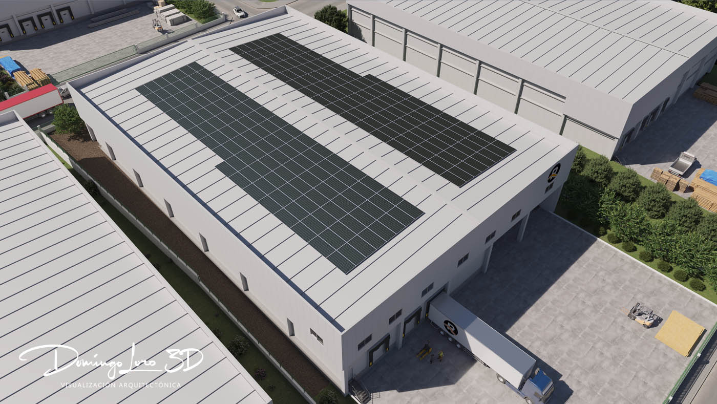Infografía 3D de una nave industrial