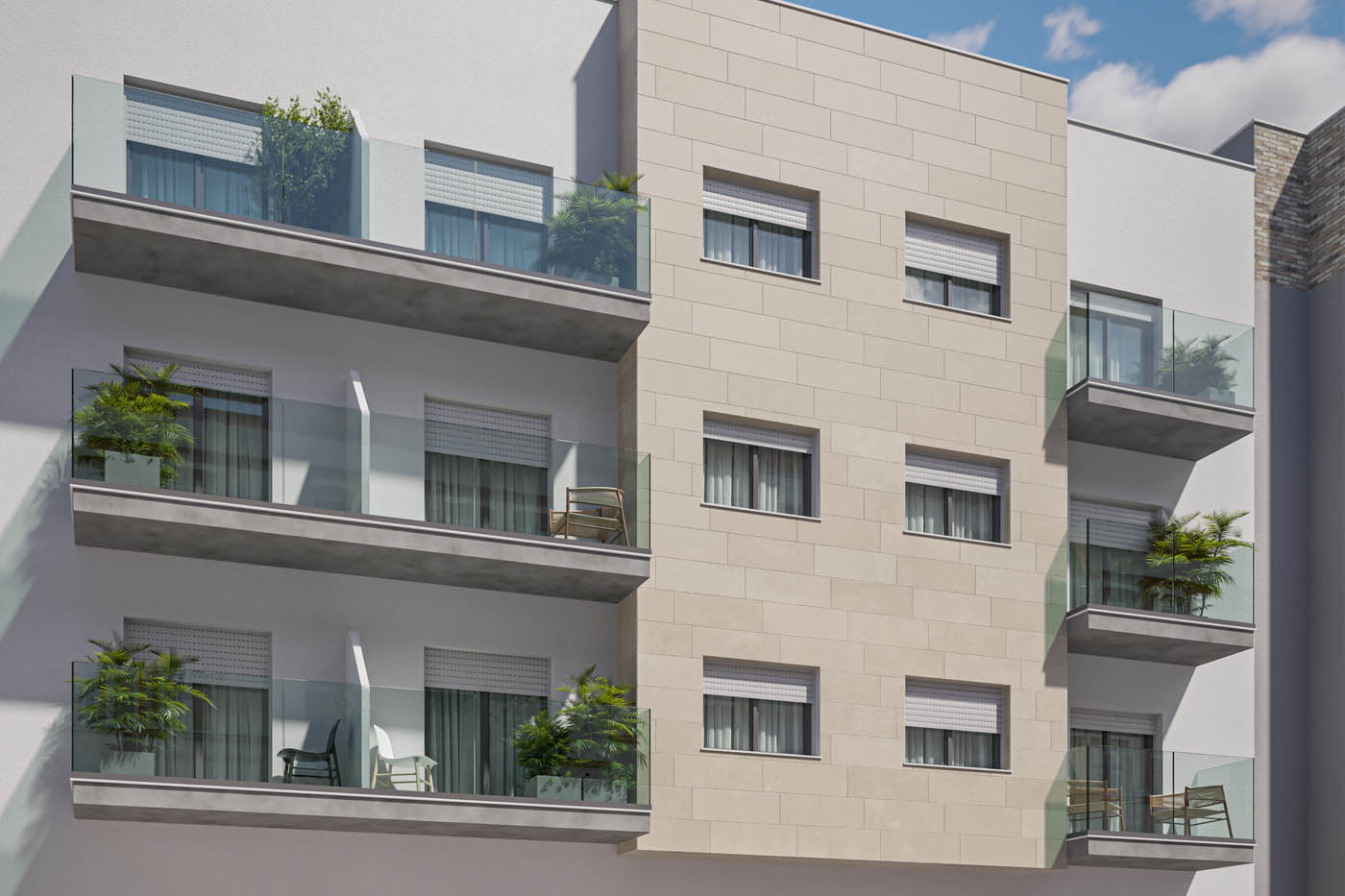 Render 3D de un edificio residencial en Mazarrón