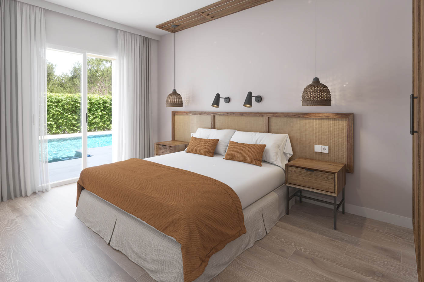 Render 3D de la habitación de un hotel en Cádiz