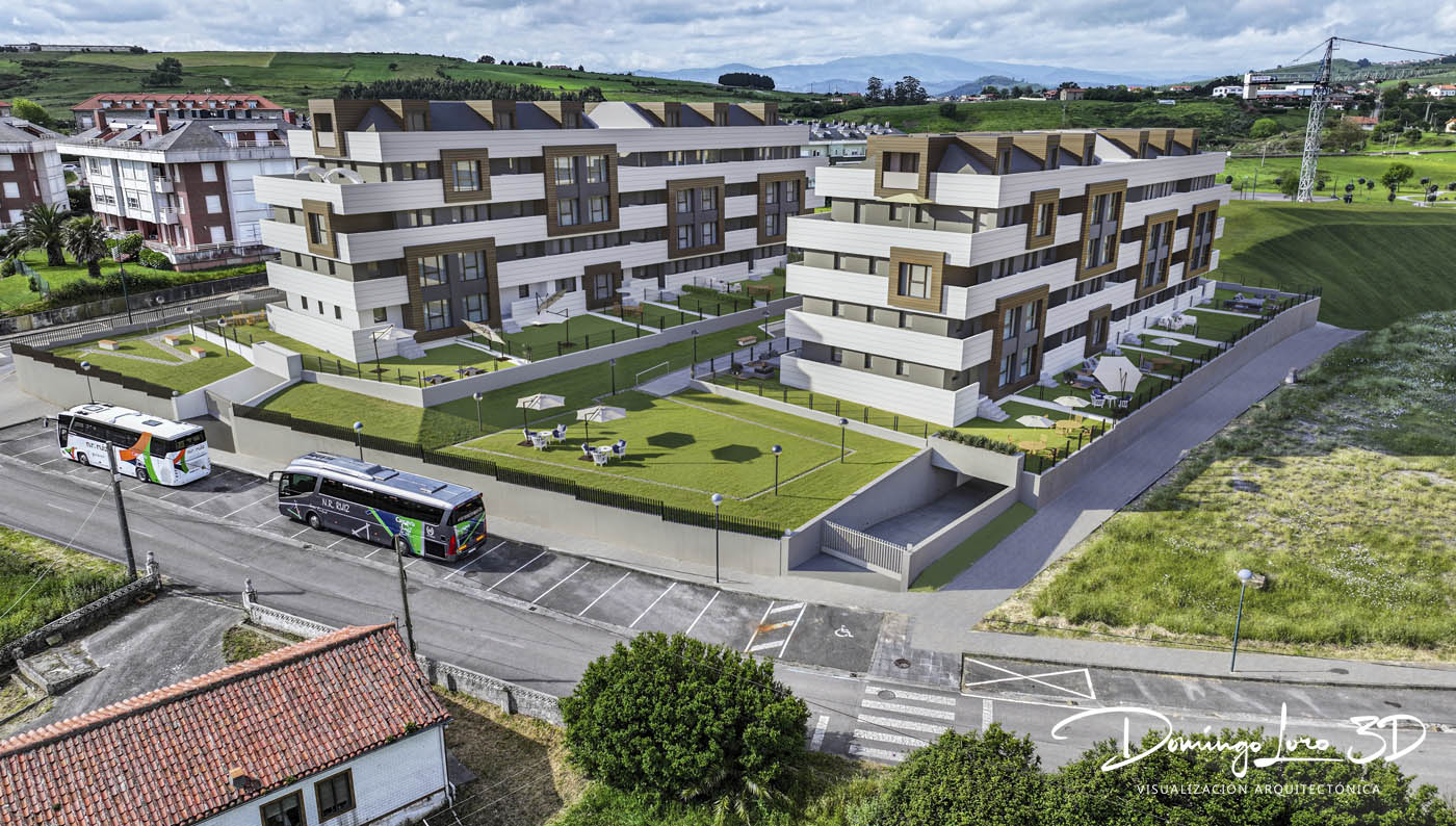Render 3D de una urbanización en Suances