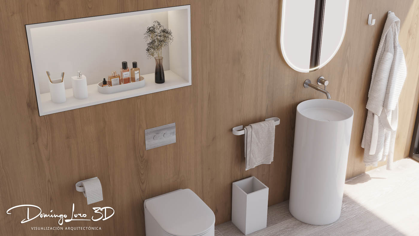 Render 3D de accesorios de baño