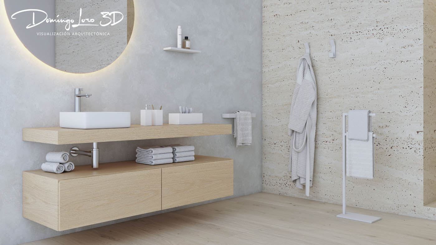 Render 3D de accesorios de baño