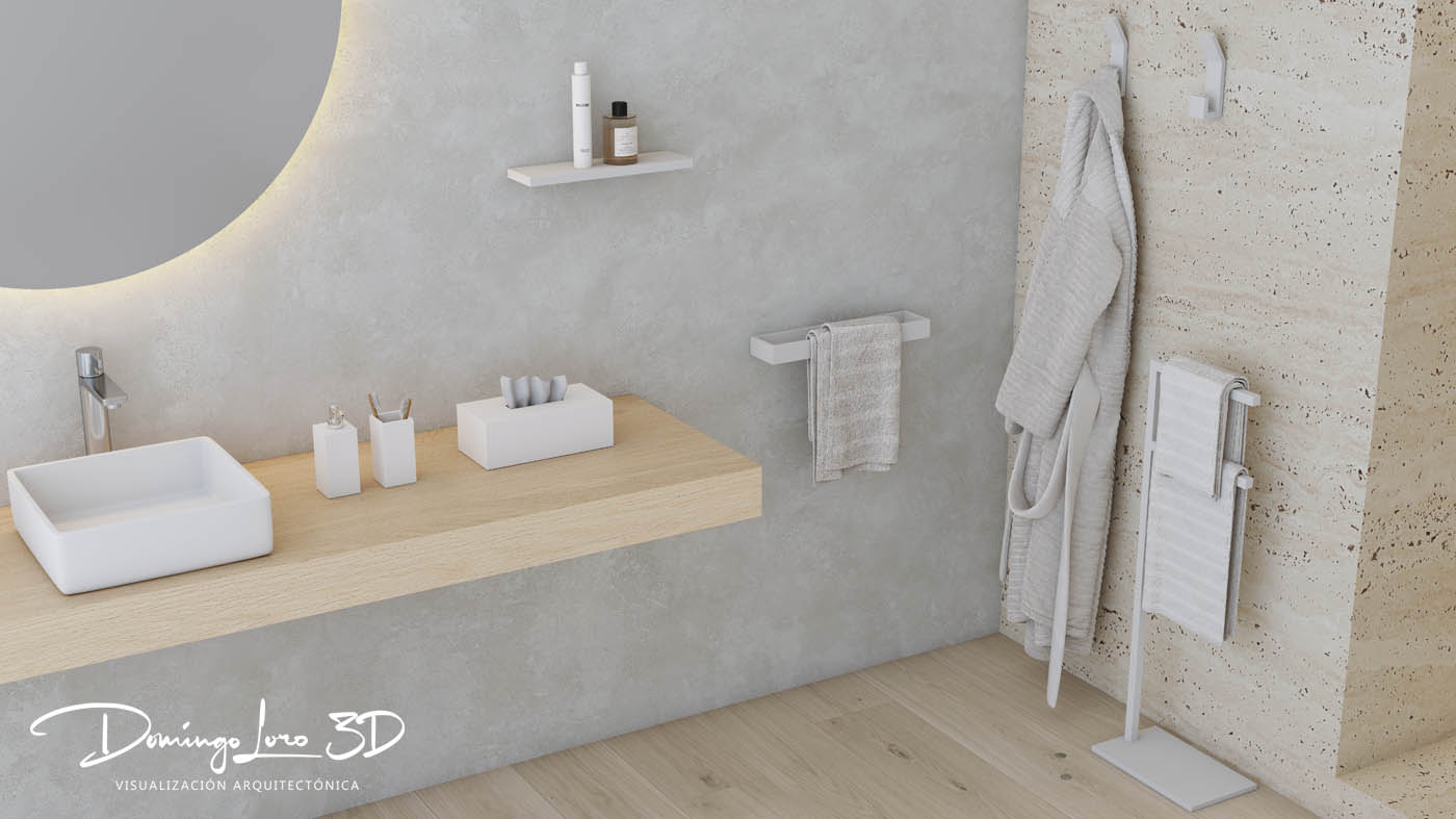 Render 3D de accesorios de baño