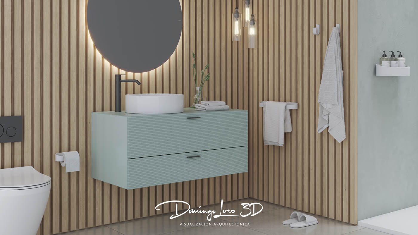 Render 3D de accesorios de baño