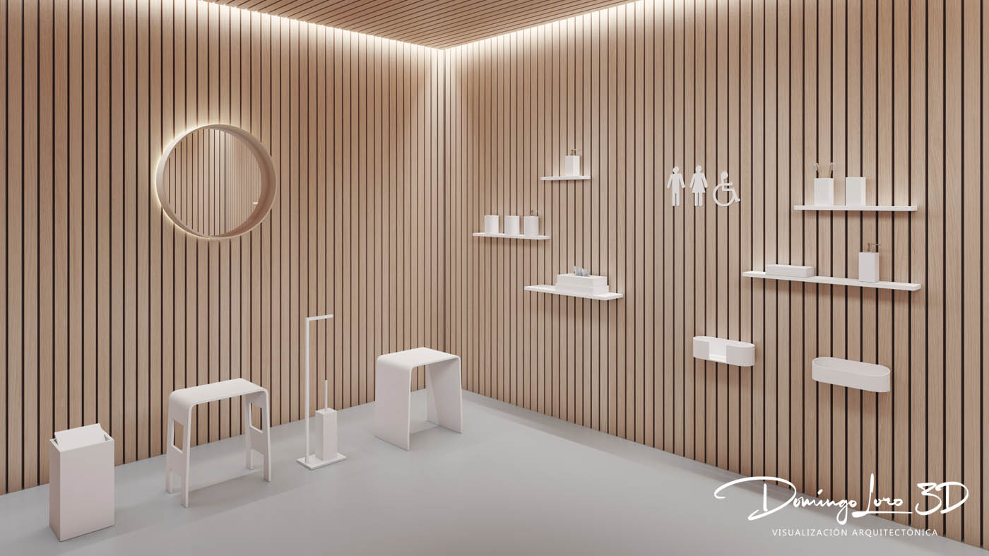 Render 3D de accesorios de baño
