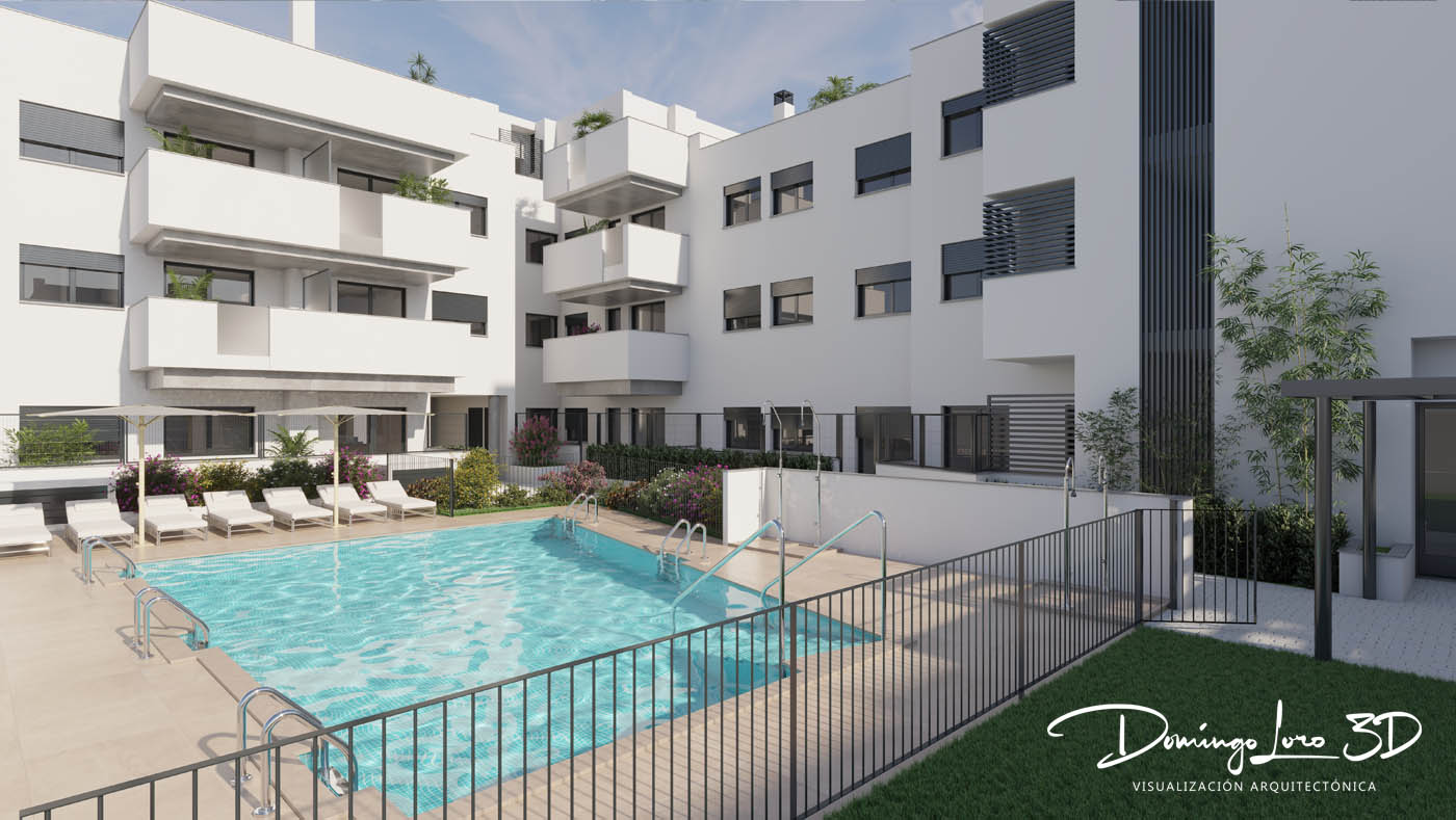 Render 3D de una urbanización en Rota