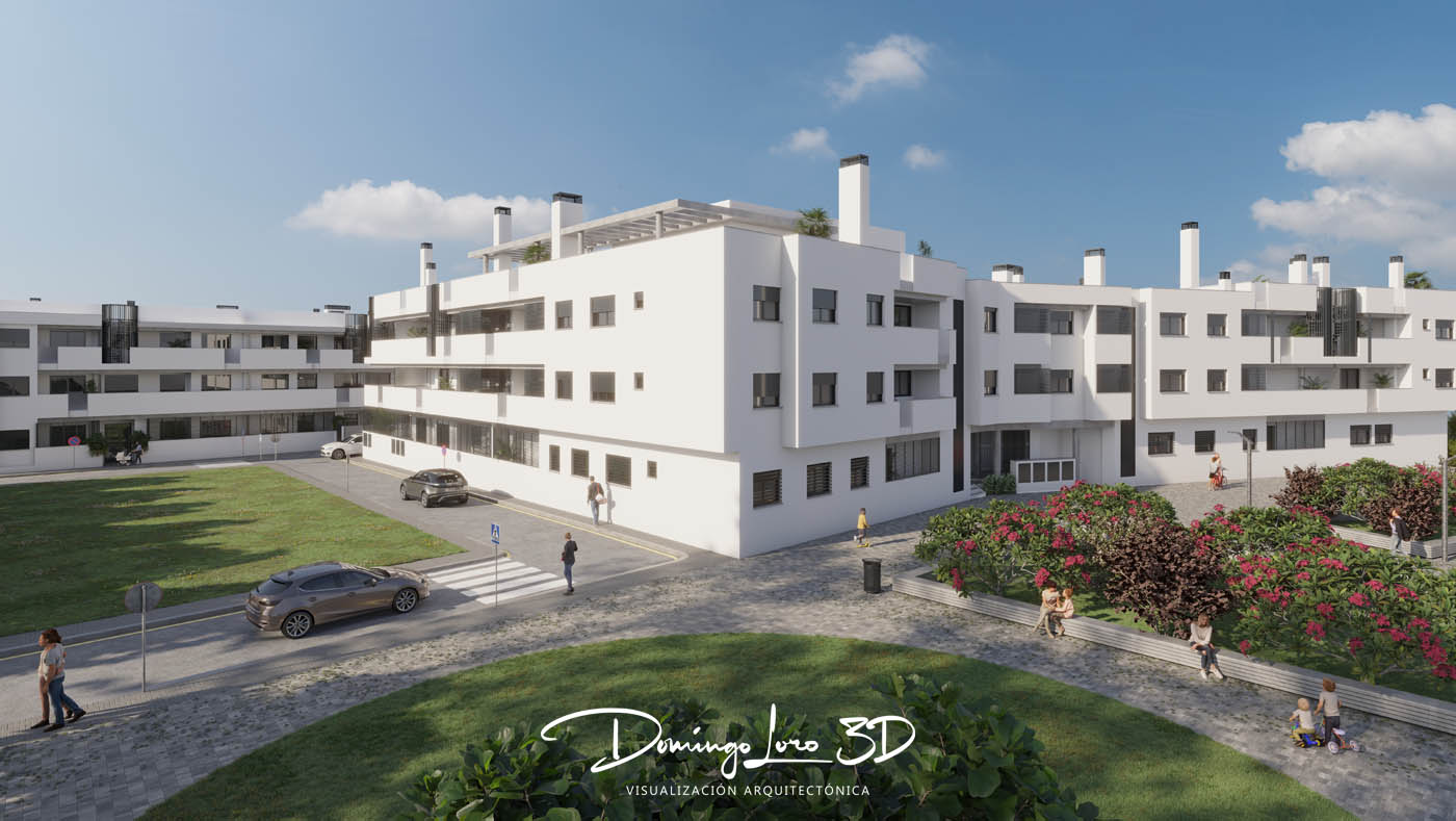 Render 3D de una urbanización en Rota