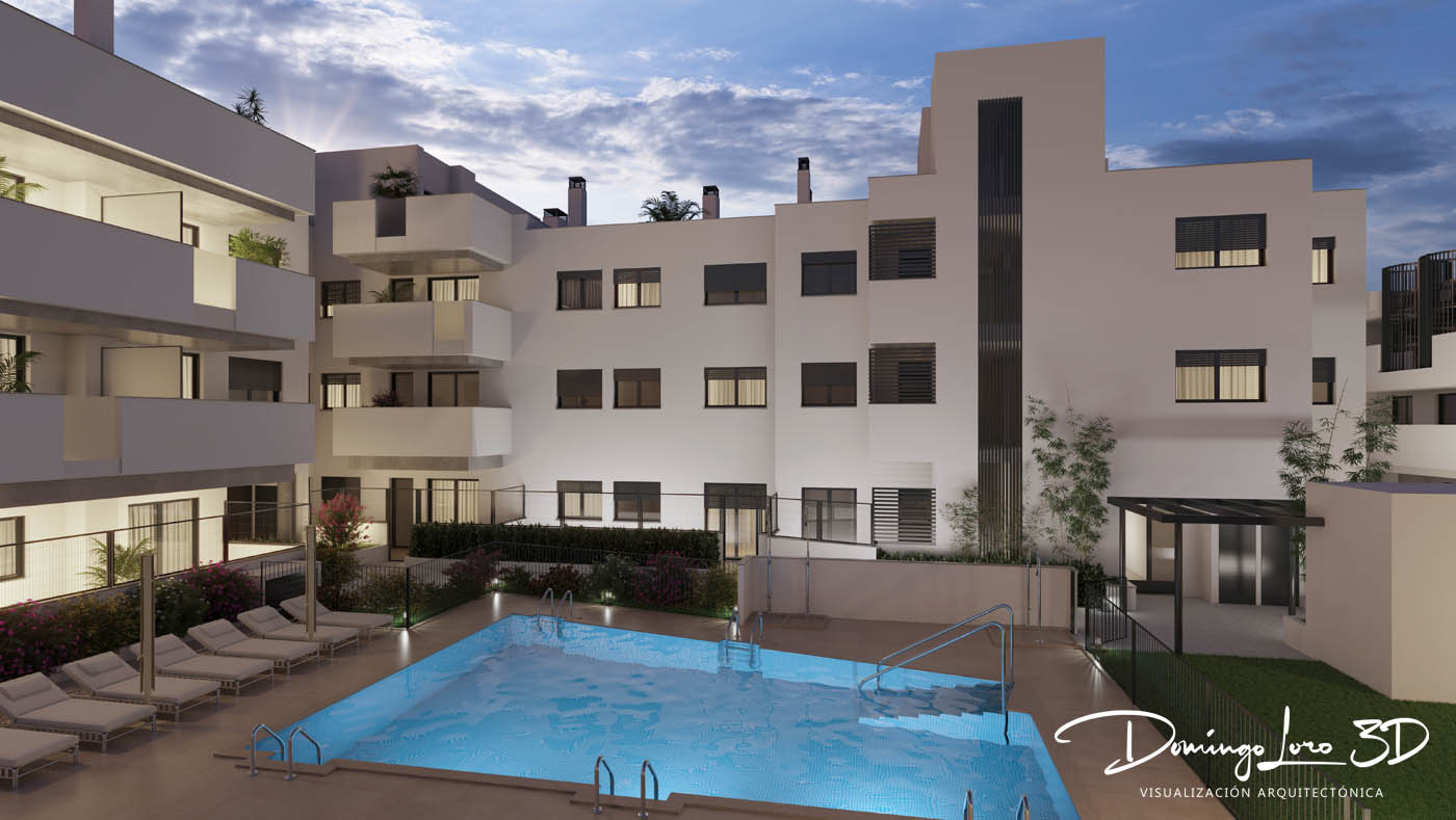 Render 3D de una urbanización en Rota