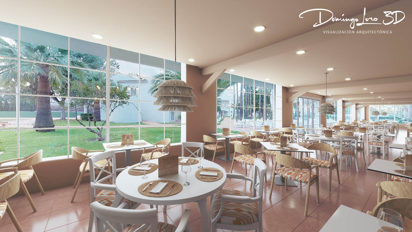 Render 3D de un hotel