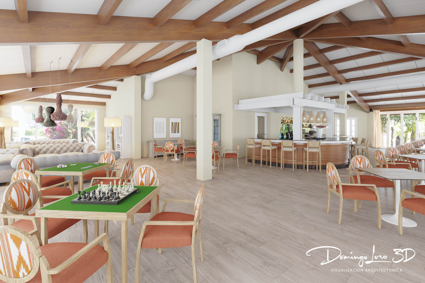 Render 3D de un hotel