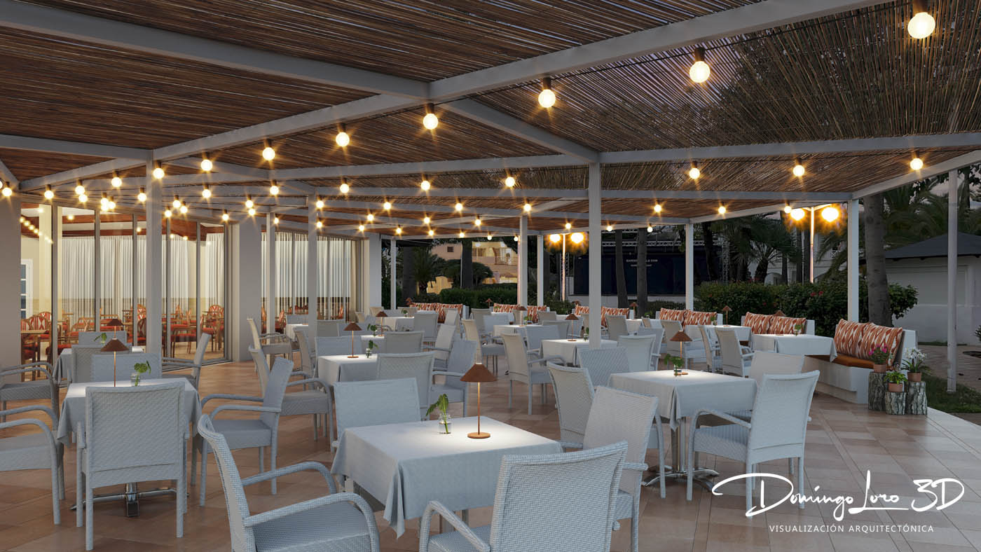 Render 3D de un hotel