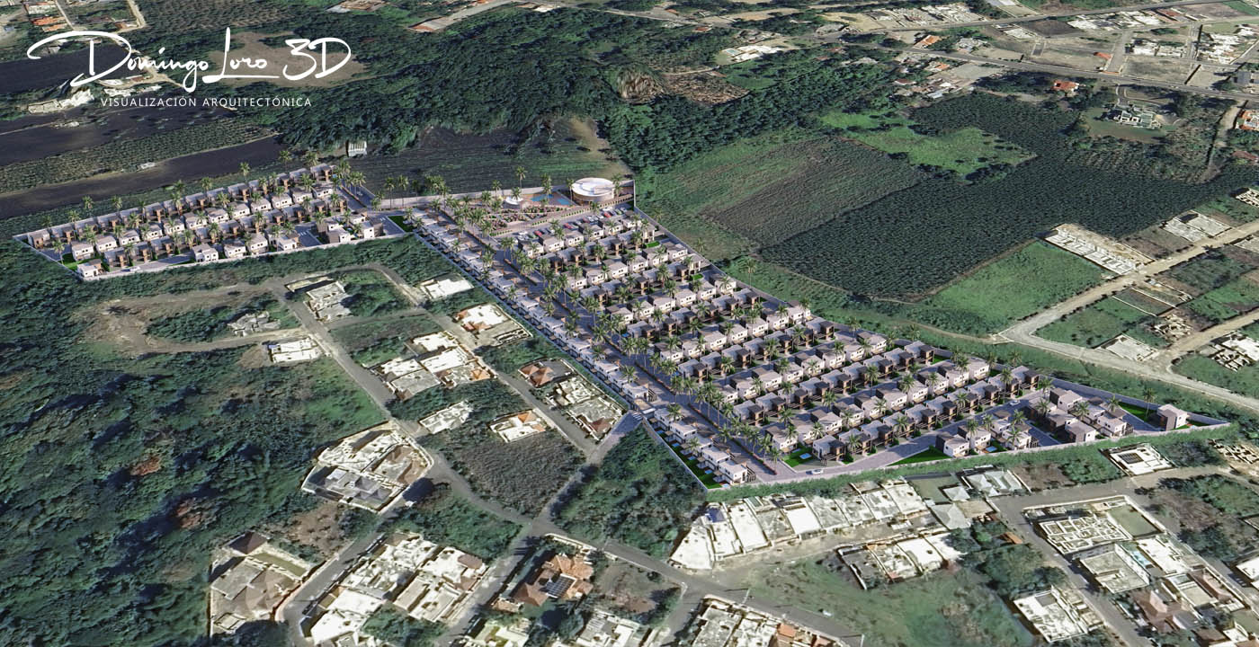 Render 3D de un complejo urbanístico