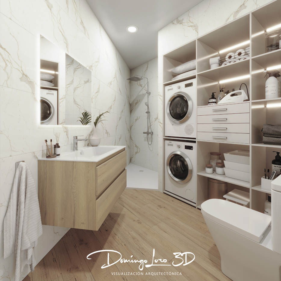 Render 3D del interior de una vivienda