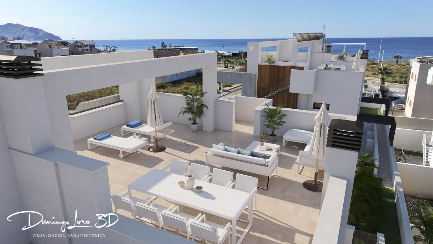 Infografía 3D - Vista exterior de una promoción inmobiliaria
