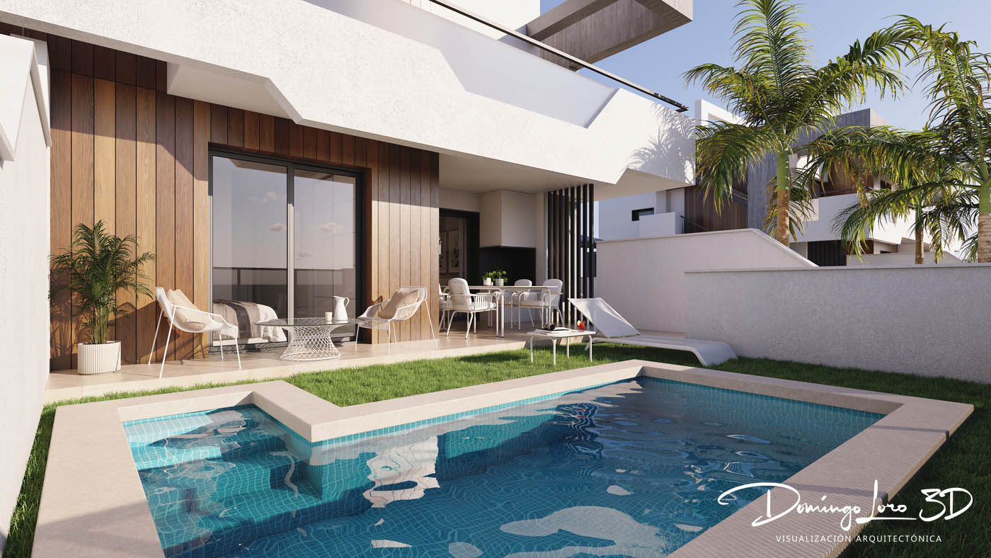 Infografía 3D - Vista exterior de una promoción inmobiliaria