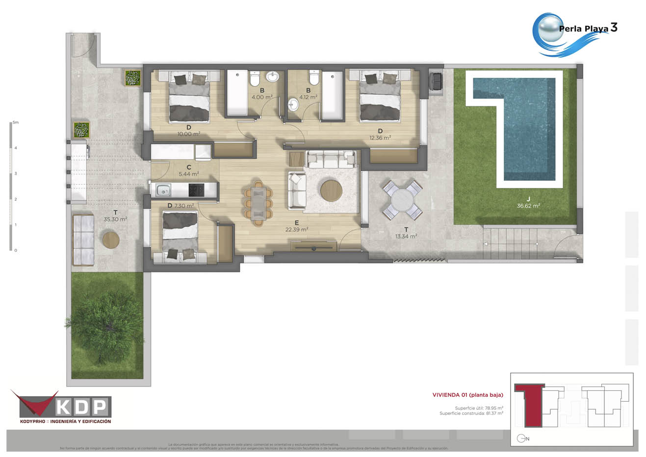 Planos comerciales 2D a color de una vivienda