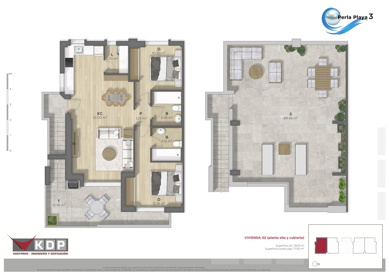 Planos comerciales 2D a color de una vivienda