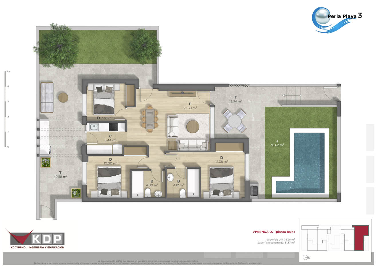 Planos comerciales 2D a color de una vivienda