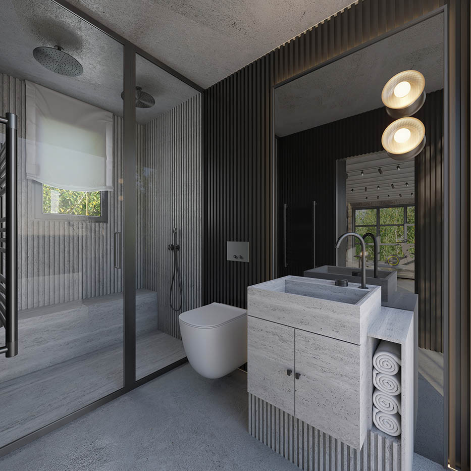 Render 3D para visualizar la propuesta decorativa de un cuarto de baño