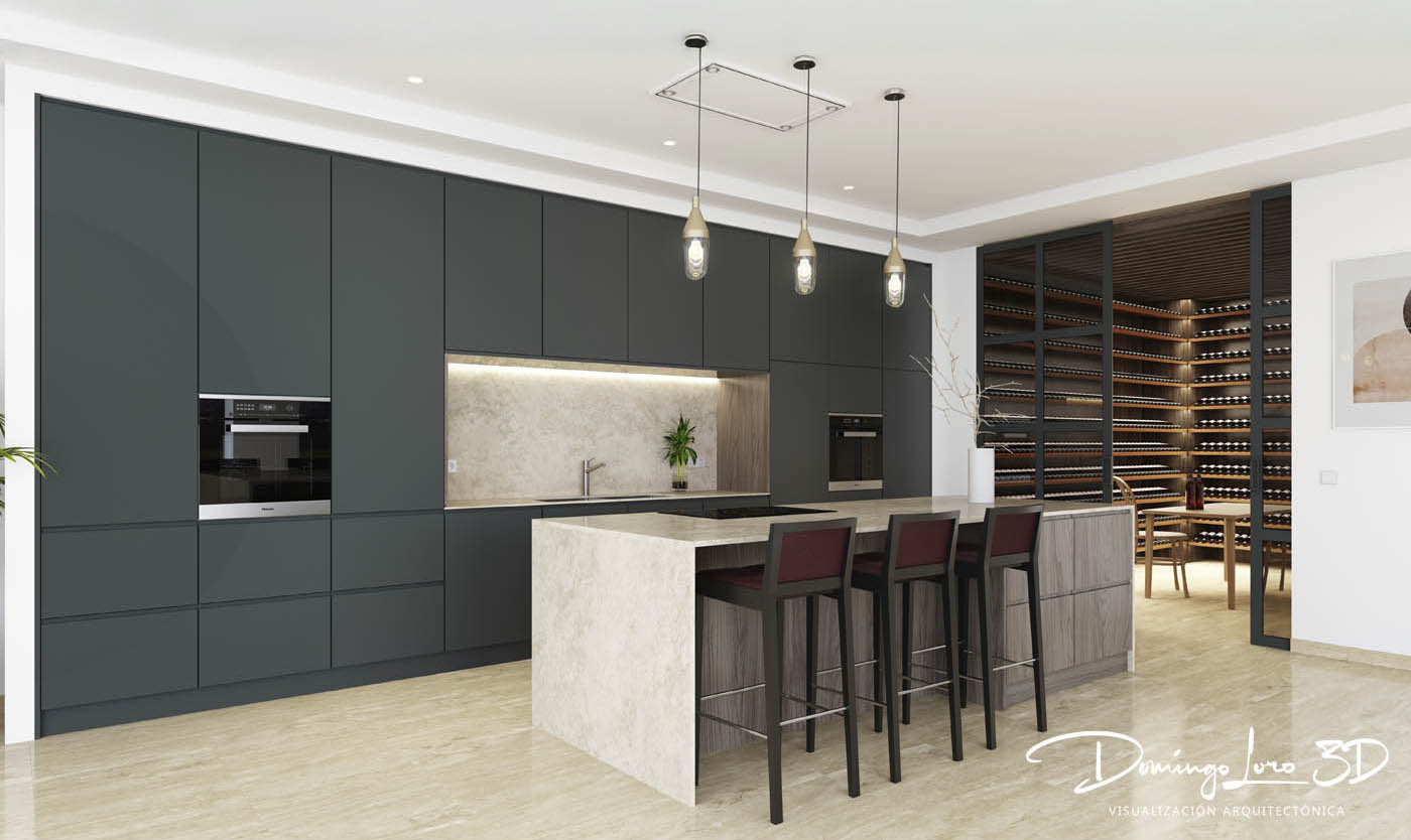 Ejemplo de render 3D para cocinas