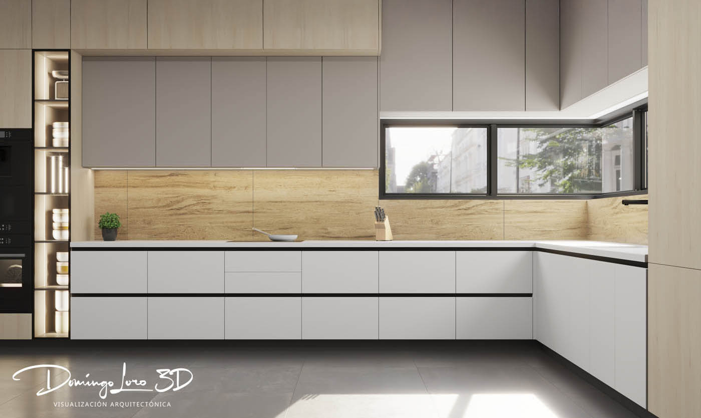 Ejemplo de render 3D para cocinas