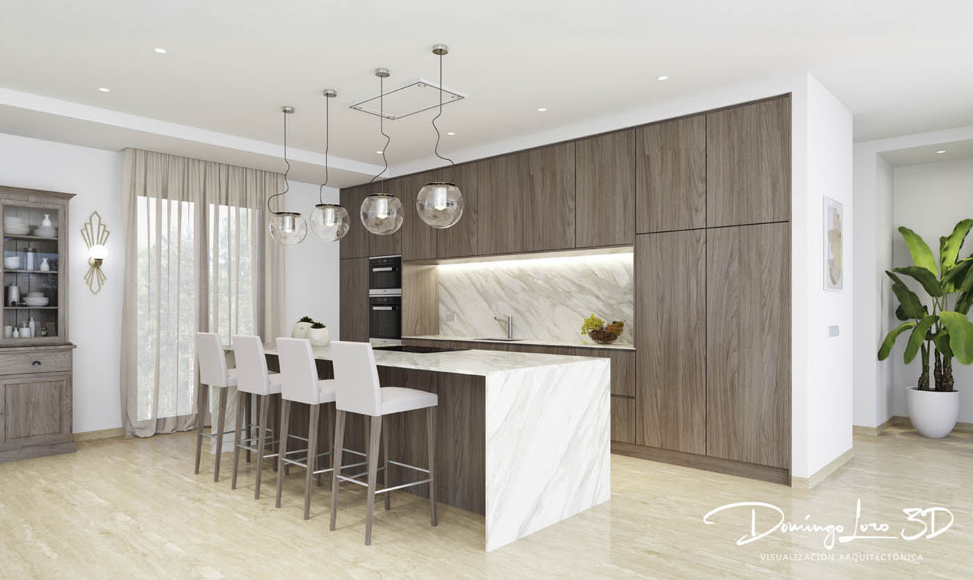 Ejemplo de render 3D para cocinas