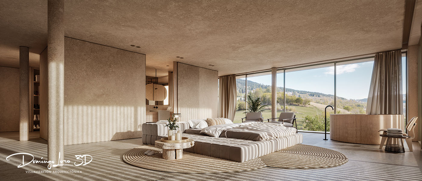 Render 3D de una vila de lujo