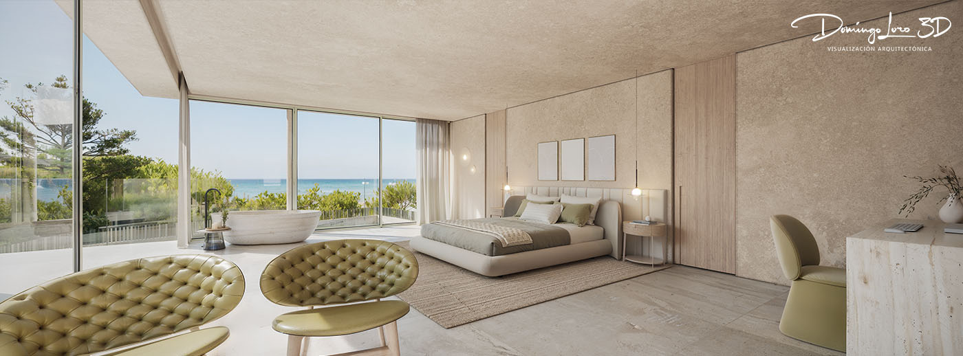 Render 3D de una vila de lujo