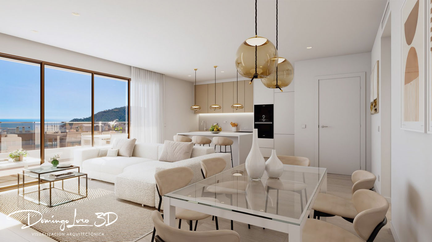 Render 3D de un espacio interior