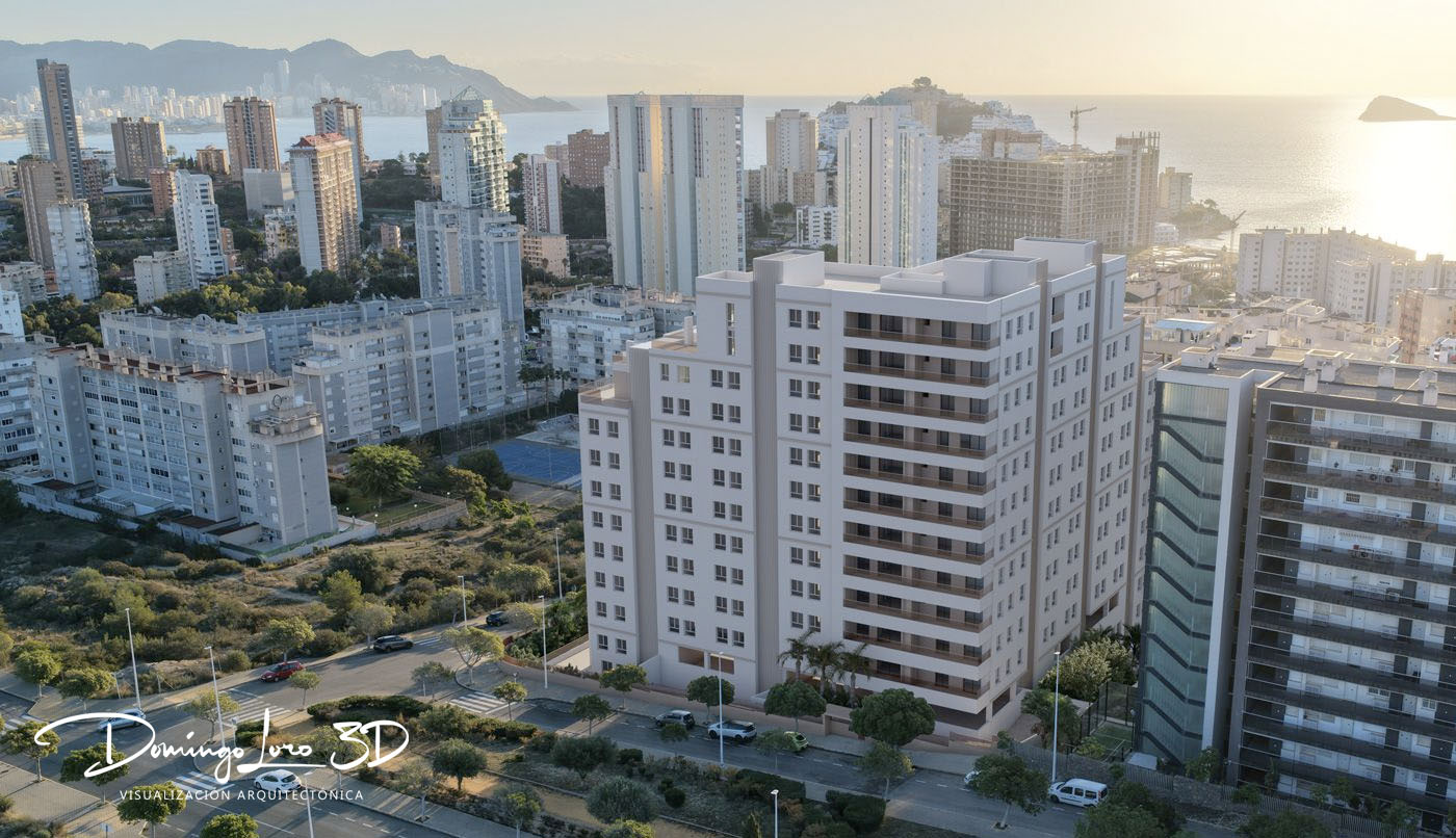 Integración de un edificio en una fotografía aérea realizada con un dron