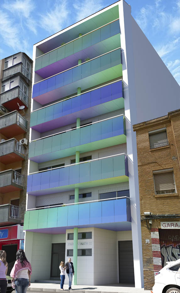Render 3D de la fachada de un edificio en Zaragoza