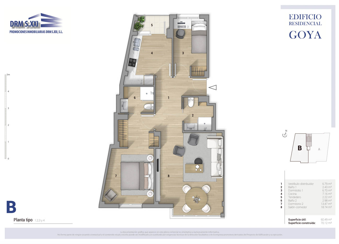 Planos comerciales 2D a color de una vivienda